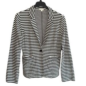 Caslon Stretchy Cotton Knit Gray & Black Striped Blazer (L)